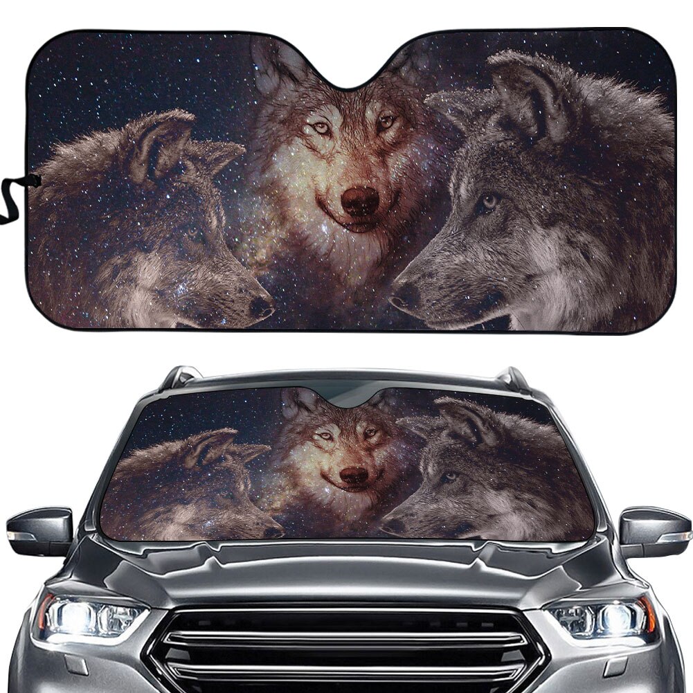 Windshield Sun Shade for Car Cool 3D Moon Wolf Printed Front Windshield Sunshade for Men Protect Car Interior Shade: YSFA0749HC