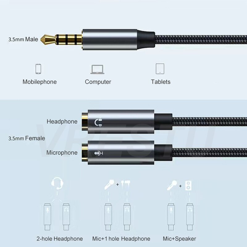 3.5Mm Jack Headset Splitter Adapter 2 Microfoon Kabel 1 Male Naar Dual Vrouwelijke 2 Aux 3 5 Jack Audio uitbreiding Hoofdtelefoon Mic 4-Pole