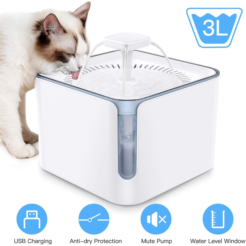3L Automatic Cat Water Fountain Drinking with View Window Super Quiet Pet Water Dispenser 2 Water Modes Anti-Dry Protection