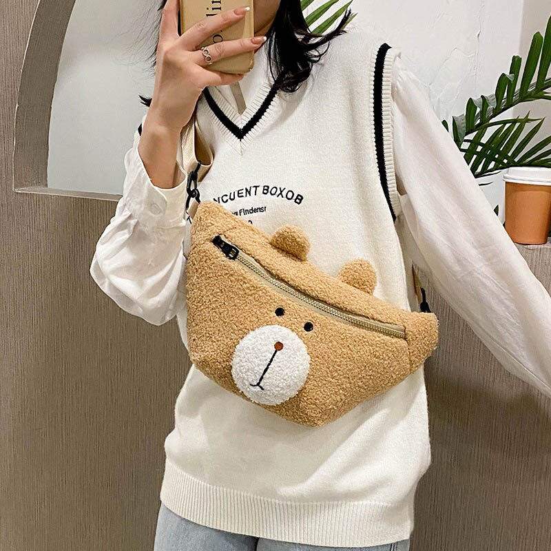 Pluszowy miś talia torba dla kobiet torebki na pasku na biodra zimowa puszysta futerkowa saszetka/nerka telefon Pakiet tendencja dziewczynka ramię piterek