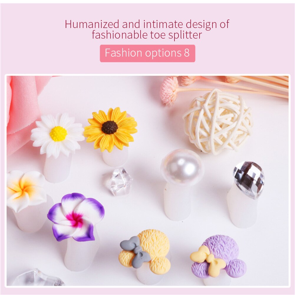Separador de dedos del pie de silicona suave, herramienta de manicura para salón de pedicura, cuidado de uñas, accesorios de soporte de flores, 8 Uds.