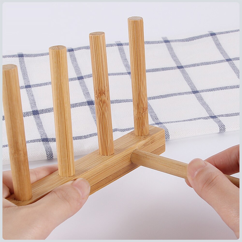 Kitchen Dish Drain Rack Dinnerware Storage Organizer Tray Plate Drying Shelf Wooden Book Cups Display Stand Drainer Holder