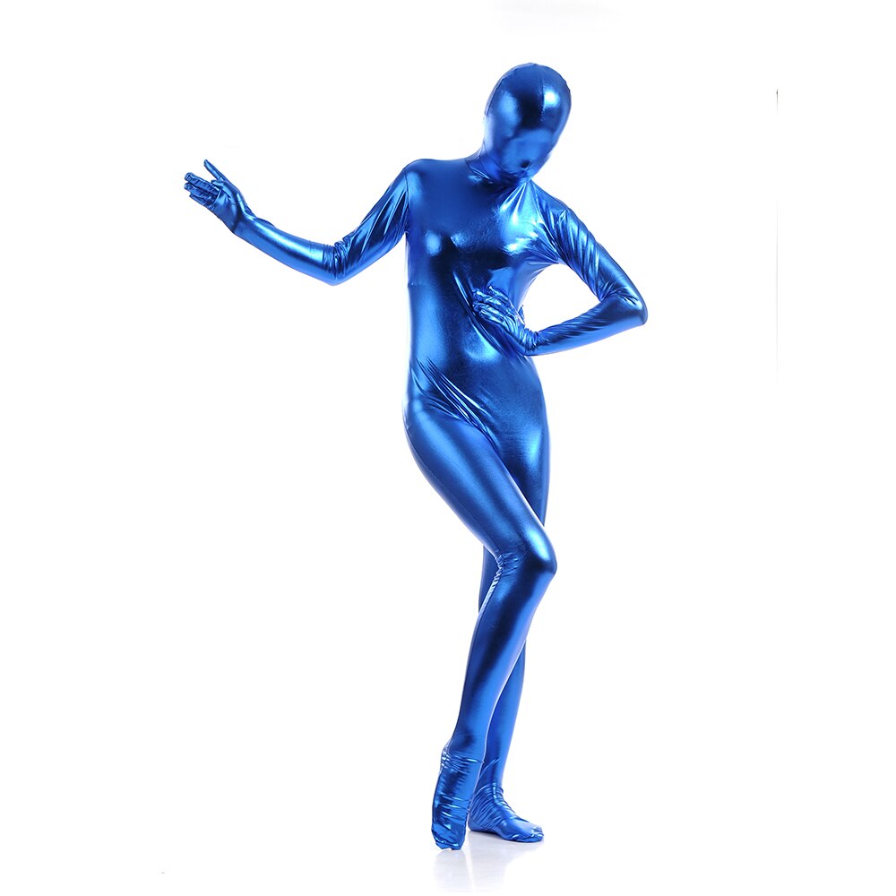 Mono de LICRA brillante para mujer, traje de LICRA brillante azul Lago, Catsuits, mono Zentai con cremallera, ,: XXXL