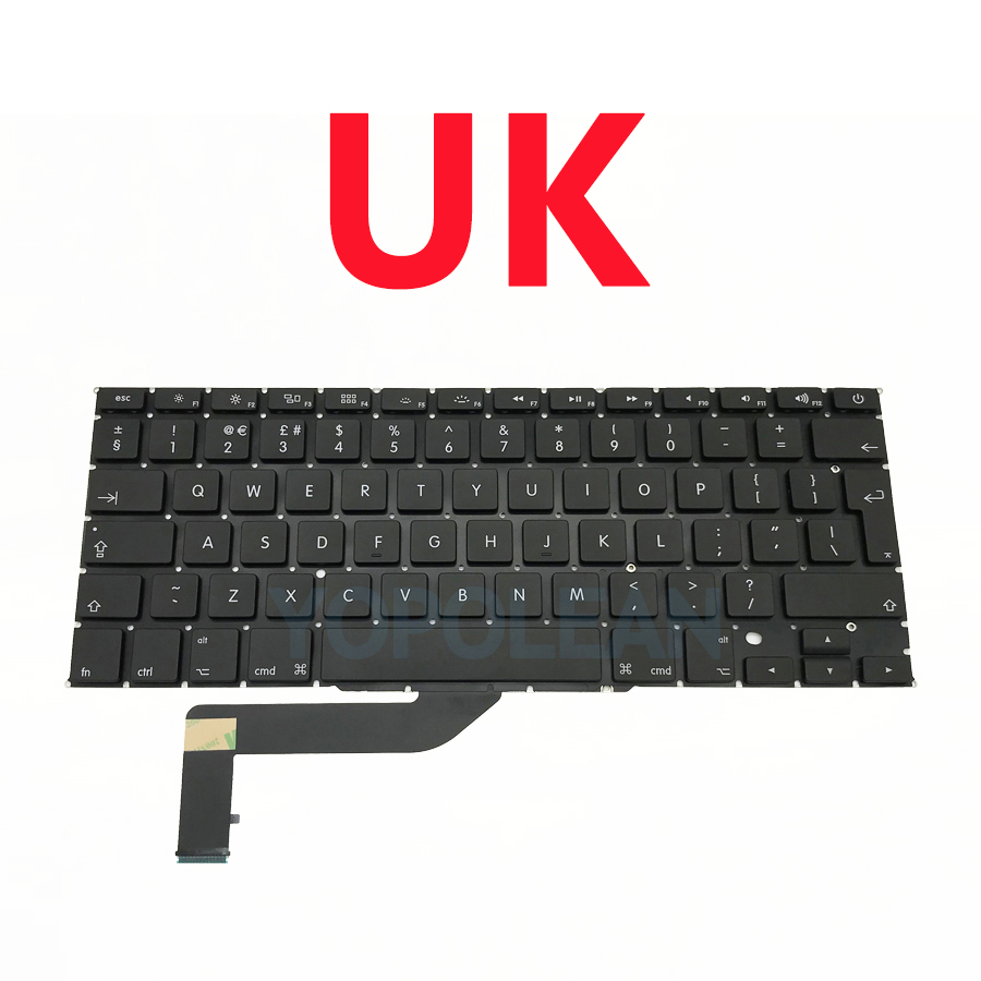 US UK Russian Spain French German Sweden Laptop Keyboard For Macbook Pro Retina 15" A1398: UK