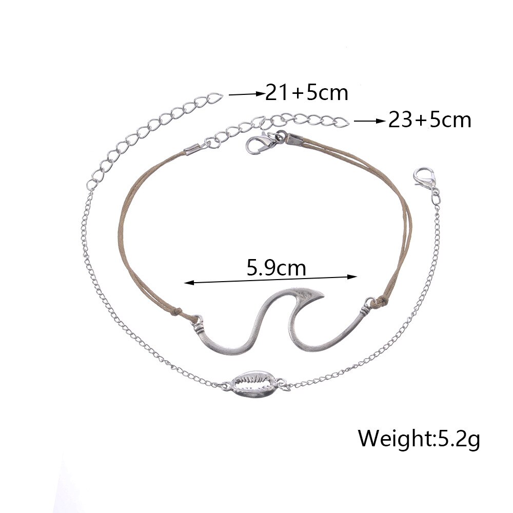 Bohemian Layer Ketting Maan Armband Op Been Enkelbanden Voor Vrouwen Vintage Zilver Kleur Verstelbare Metalen Enkelband Beach Sieraden: wave