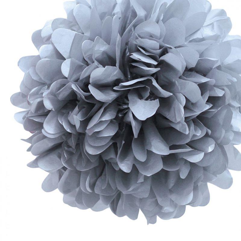 Papier Bommel Blume Reben Ornament 25 Cm-Grau-Silber