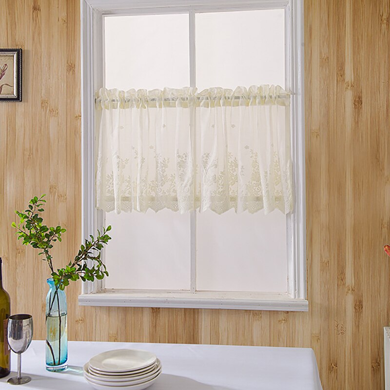 Kitchen Short Tulle Curtains Lace Coffee Cabinet Tulle Curtain Rod Pocket Bedroom Home Decor Short Curtain Solid Color