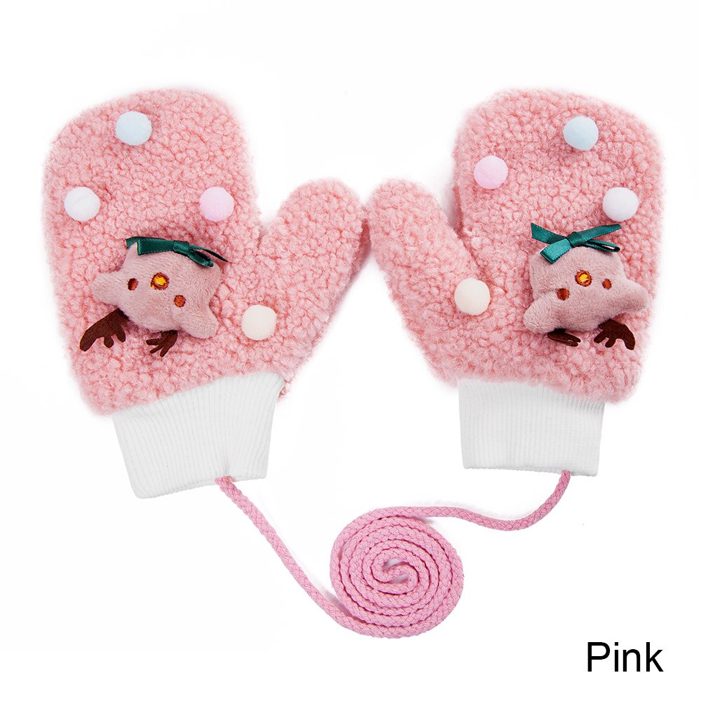 Molixinyu inverno bebê luvas para meninas e meninos bonito dos desenhos animados crianças luvas engrossar luvas quentes de malha algodão crianças luvas: light pink