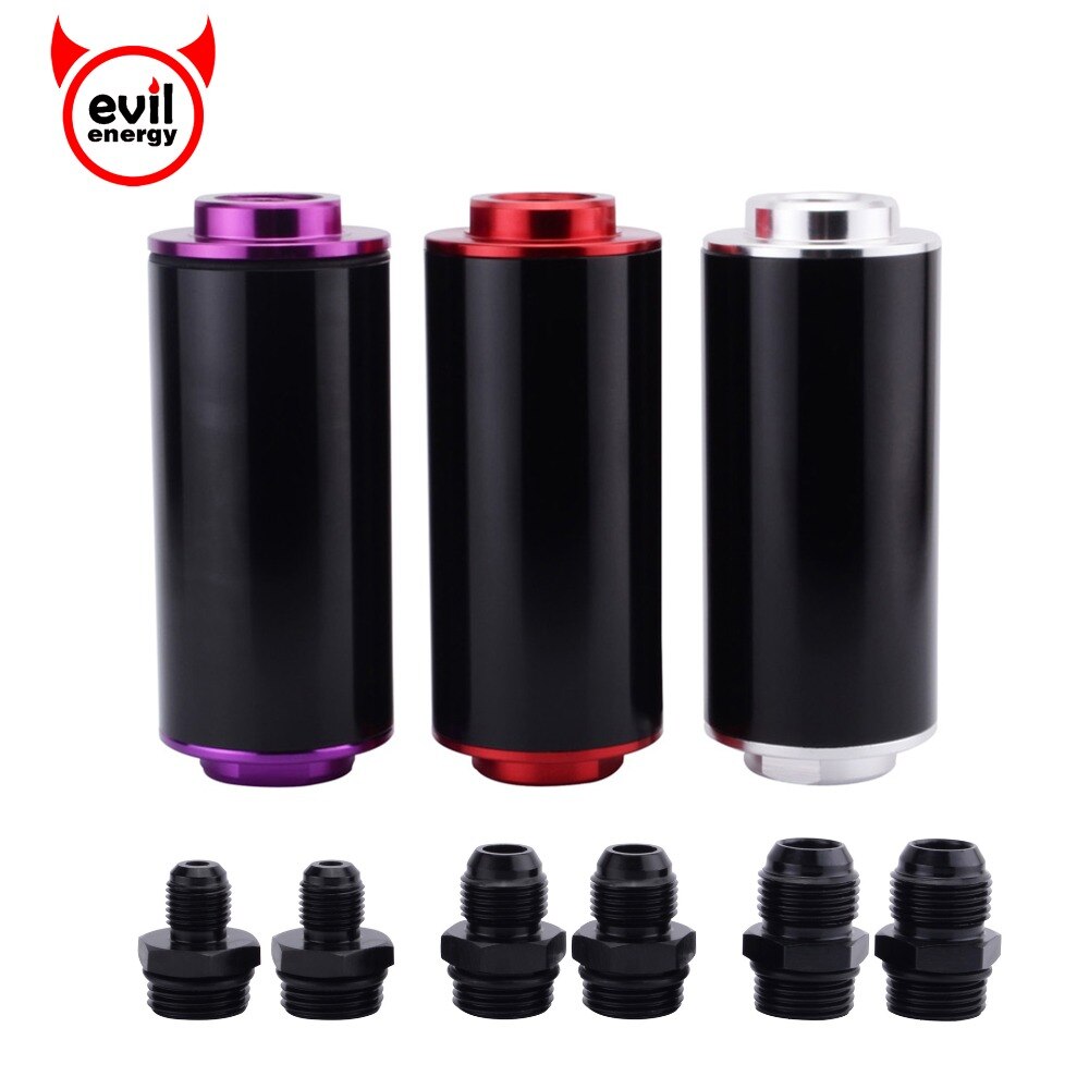 evil energy 100Micron Steel Element Fuel Oil Filter High Flow Billet Aluminum Inline Fuel Petrol Filter AN10 AN8 AN6 Fitting
