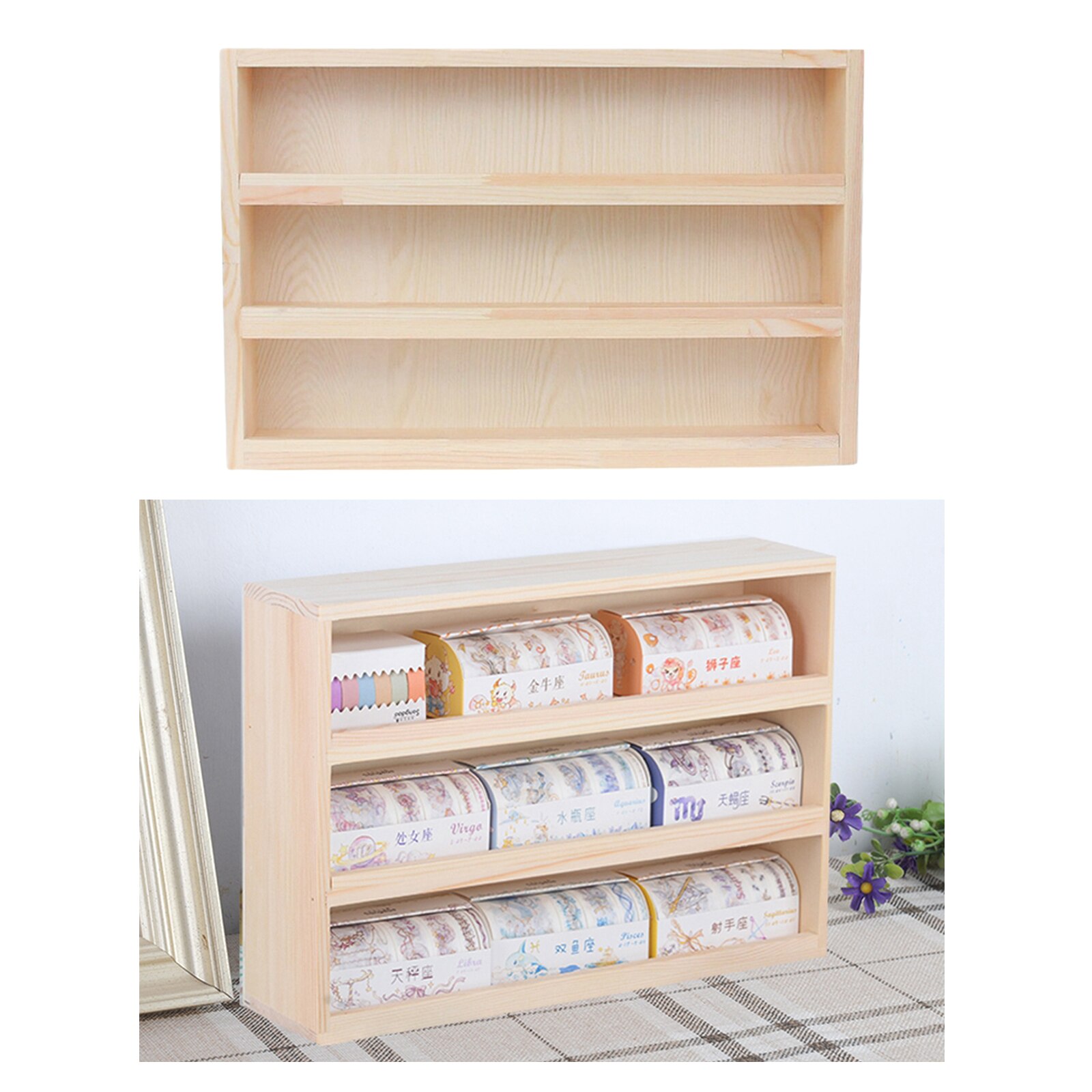 3 cravatte cremagliera di archiviazione desktop mini libreria da tavolo file nastro titolare marrone: Wood