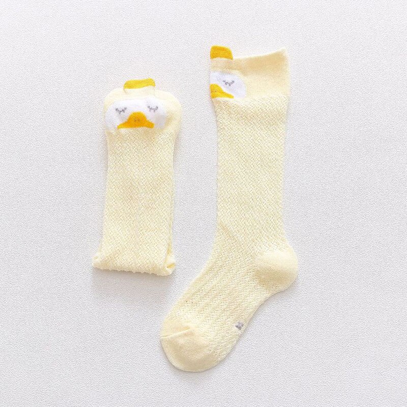 Baby Summer Thin Mesh Long Socks Newborn Girls Cotton Knee Socks Mosquito Proof Socks for Infants Animals: Yellow Bear Socks