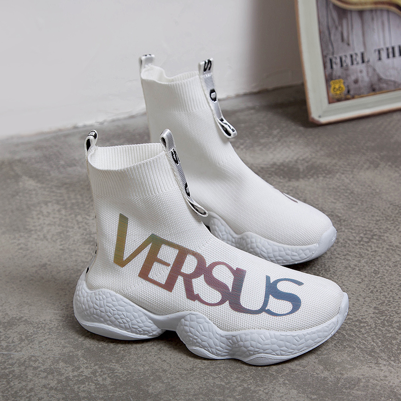 Unterhose Auf hoch oben Damen Reflektierende Schuhe Bequeme Flache Schuhe Frauen lässig Schuhe Turnschuhe Frauen Wohnungen Schuhe Socken Schuhe W