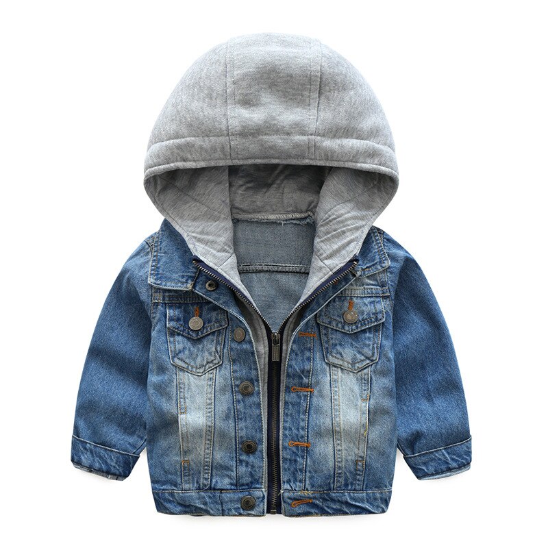 Spring Autumn Stylish Kids Boys Denim Jacket Long Sleeve Hooded Zipper Coat Little Boy Outwear Children Clothes 3-7 Years