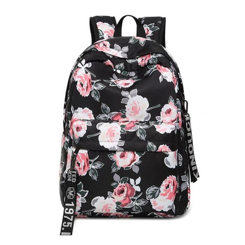 Fengdong fleur impression école sac à dos pour filles sac à dos enfant femme sac à dos de voyage pour ordinateur portable cartable enfants sacs d'école: black