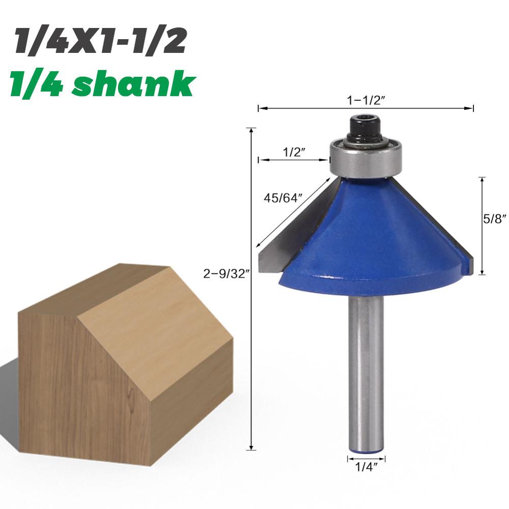 1pc 45Degree Chamfer & Bevel Edging Router Bit - 1/4" Shank 6mm shank- RCTwoodworking cutter woodworking bits: 1I4 inch X38.1mm