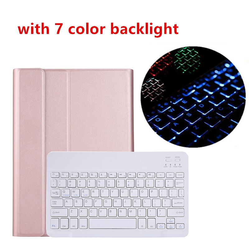 Bluetooth keyboard Tablet Case for Samsung Galaxy Tab A 10.1 SM-T510 SM-T515 T510 T515 Leather Cover Detachable keyboard: Rose with backlight