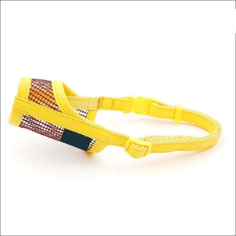 Hocico del perro cachorro de perro de cuero de malla de Nylon hocico de mascota boca: Yellow / S