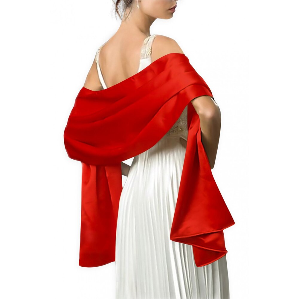 ] Women Long Black Satin Wrap Evening Party Stole Wedding Bridal Bridesmaid Shawl White Navy: Red