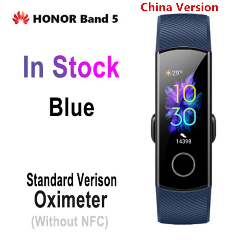 Huawei Honor band 5 Smart Band Blood Oxygen Optional smartwatch AMOLED Huawei smart band heart rage ftness sleep tracker: CN Blue no NFC