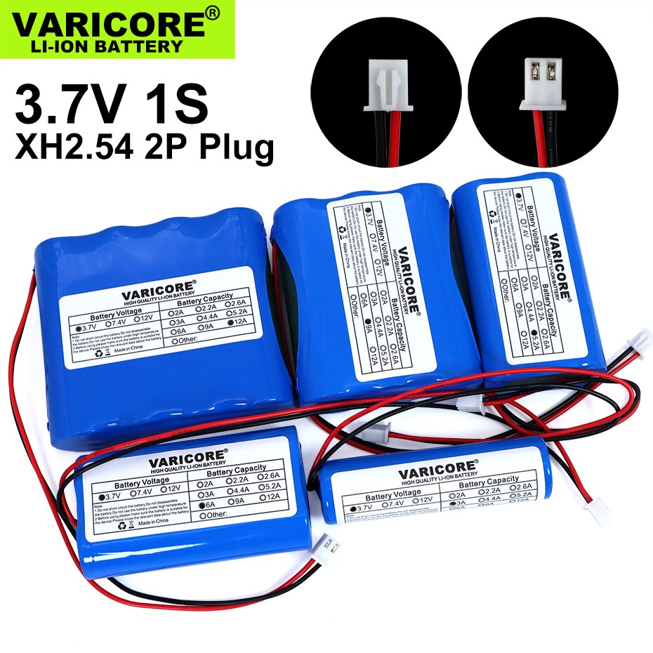 3.7V/4.2V 18650 Li-Ion Batterij 3000 Mah 5200 Mah 6000 Mah 9000 Mah 12000 Mah Met Pcb bescherming Xh 2.54 2P Plug