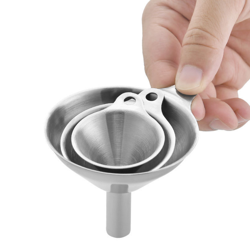 Embudos con filtro de aceite para el hogar, utensilios de cocina portátiles, Mini embudo de acero inoxidable, 3 uds.