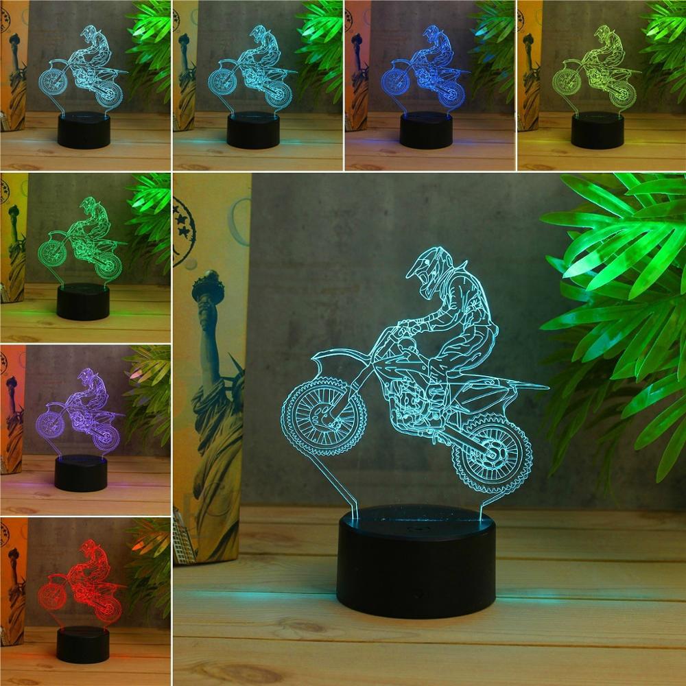 Lámpara LED 3D de acrílico para motocicleta y Motocross, luz de mesa táctil nocturna, 7 colores