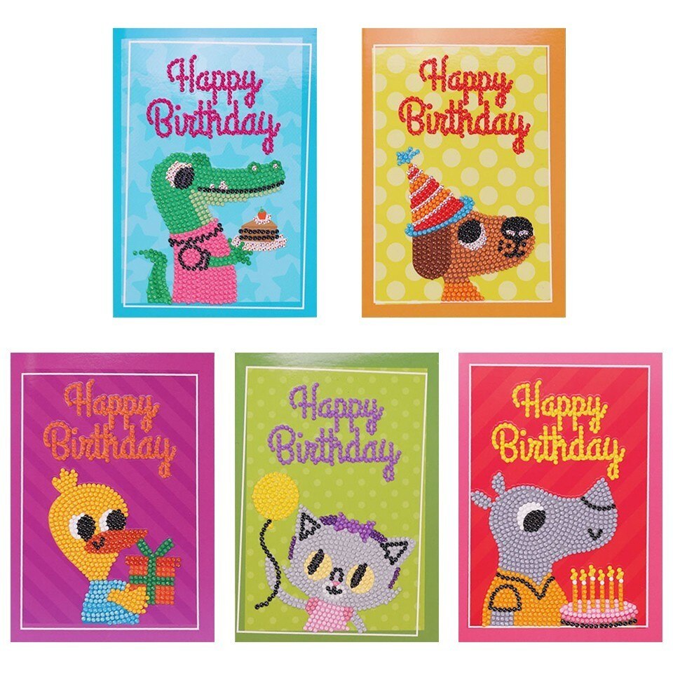 6 Diamond Painting Verjaardagskaarten | Happy Birthday | 13x18cm | Cards & Crafts