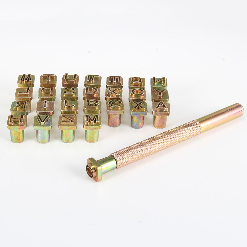 Set de sellos de letras mayúsculas artesanales de cuero, 26 letras, estampas de alfabeto, punzón de acero, herramienta Arte de cuero para manualidades, herramientas de estampado en V