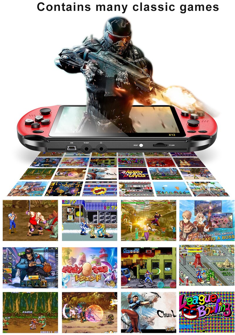 Przenośna przenośna konsola robić gier 5.1 calowy ekran podwójny drążek sterowy wstępnie załadowane klasyczne gry muzyka odtwarzacz filmów obsługa wyjścia TV