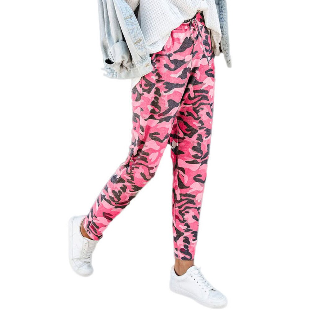 Pantalones para correr con estampado de camuflaje para mujer, pantalón largo con cintura elástica y cordones, con bolsillos, ropa deportiva informal para correr y Fitness