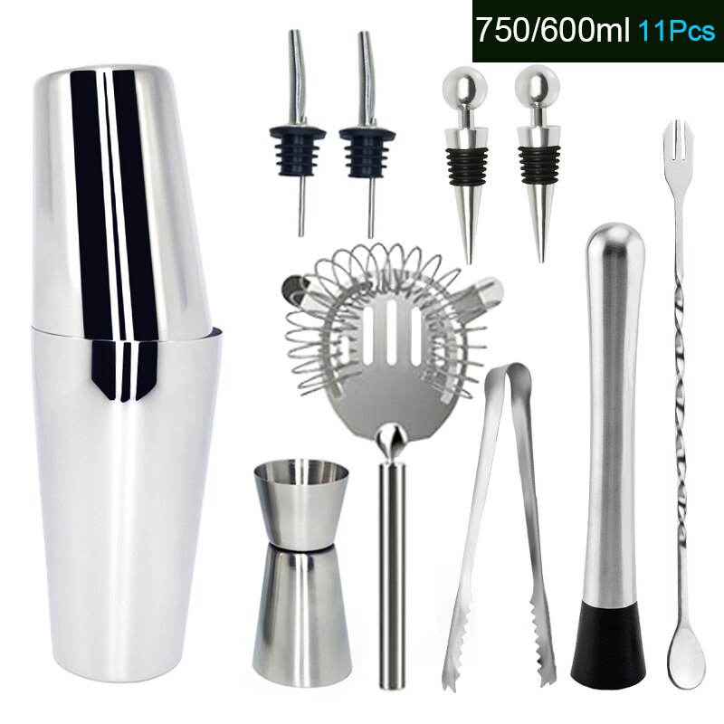 12 teile/satz 750/600ml Cocktail Shaker Set kit Bartender Kit shaker Edelstahl Bar Tool Set Bartending Kit mit Wein Rack: 11Pcs750ml 600ml