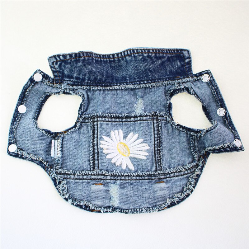 Chaqueta vaquera para perro y gato, chaleco con estampado bordado de flores, abrigo azul, ropa para cachorros, 6 tamaños