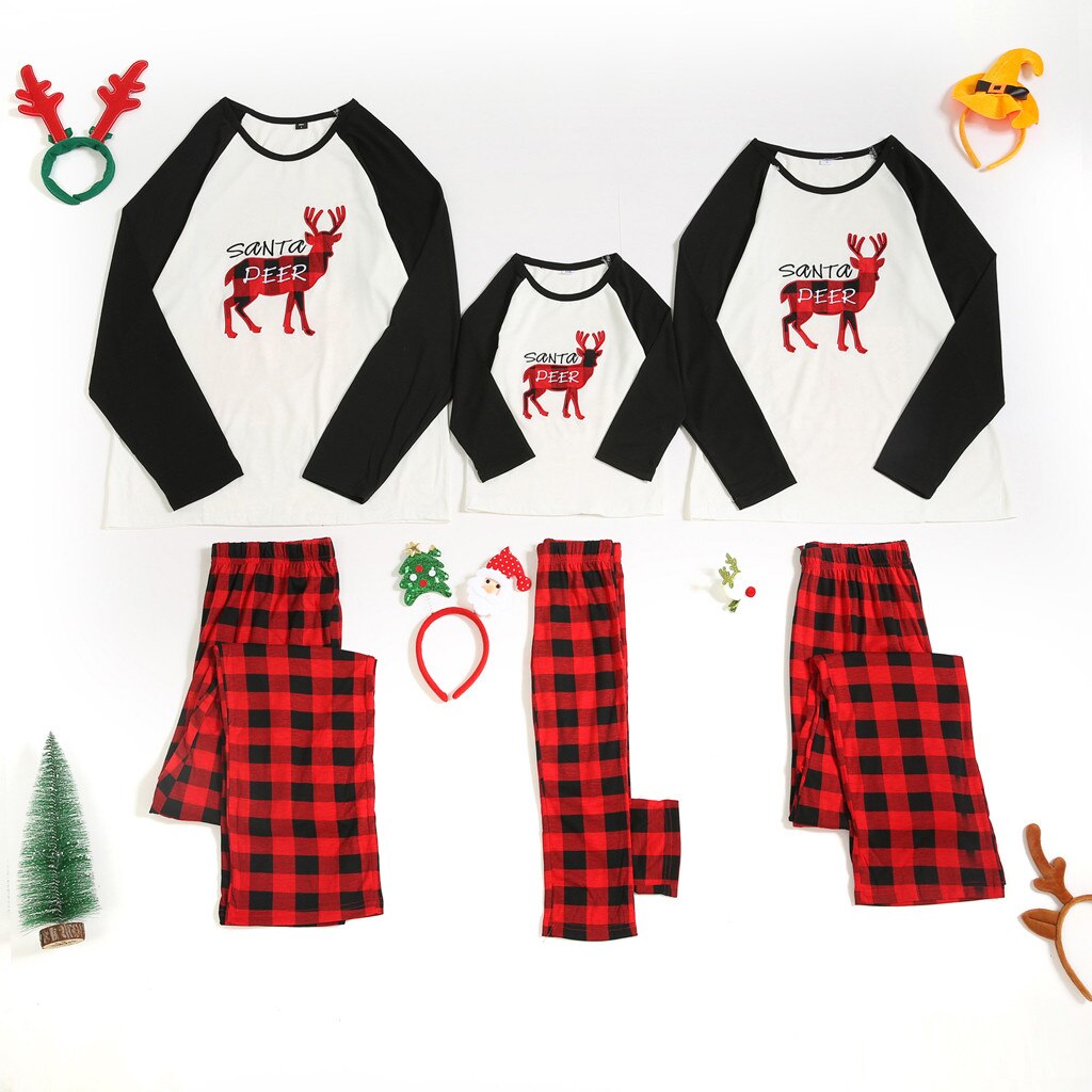 Conjunto de pijamas navideños para padres e hijos, pijamas de dibujos animados de Feliz Navidad, pantalones a cuadros, conjunto de ropa de dormir a juego familiar, traje familiar # G: Niños / S