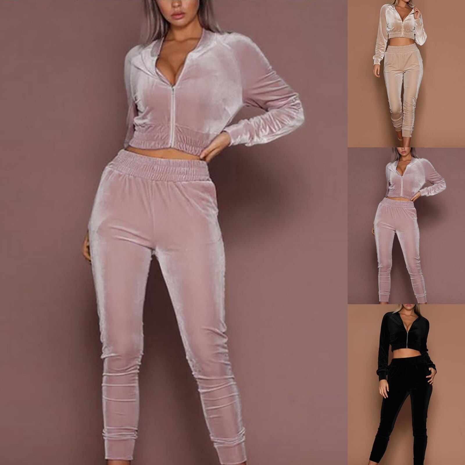 Women Down Lounge Wear Suit Sport Set Comfortable Zipper Long Sleeve Tops+pants Autumn Winter Women Tracksuit Two Piece Set @40