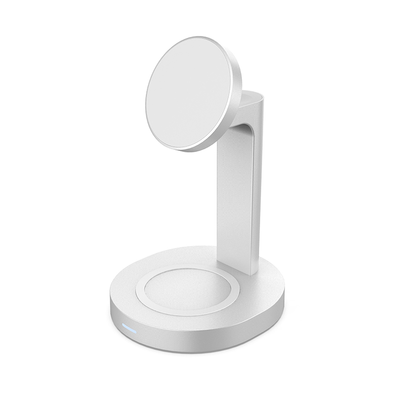 Tragbare magnetische  qi 15w 3 in 1- schnellladestation für iphone 12/12 /13/ iwatch 7/6/ se und airpods pro /2: Silber
