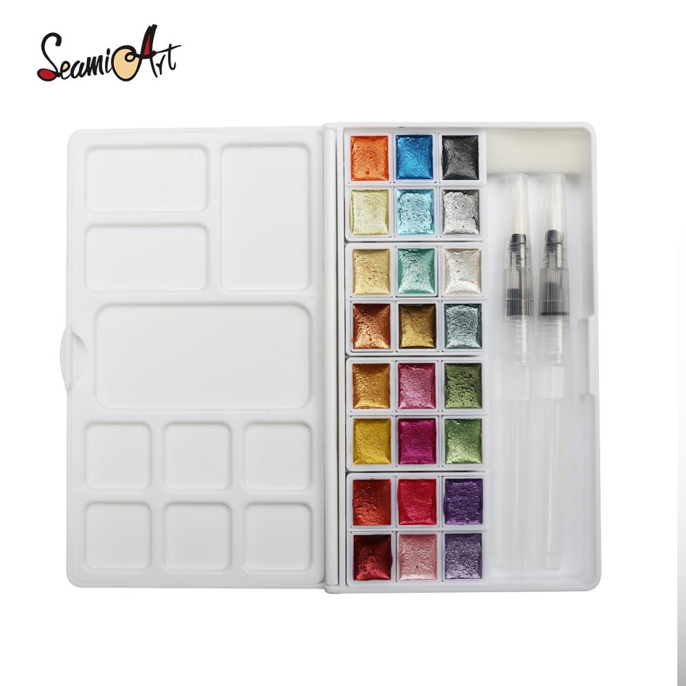 Seamiart Parel Aquarel Pigment 24 Kleur Solid Metallic Water Kleur Verf Set Voor Tekening Illustraties Art Supplies: Default Title