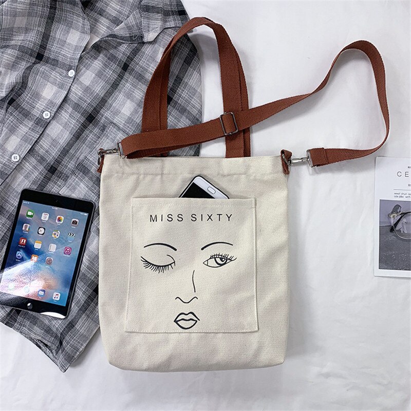 Women Cotton Canvas Shoulder Bag Lady Handbag Casual Tote Girl Pattern Female Eco Bag Messenger Bags Woman Shopping Bag: D4