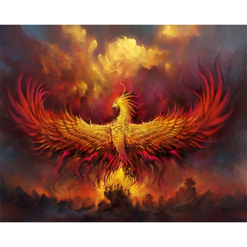 DIY 5D Diamond Painting Diamond Embroidery Fire Phoenix Picture Of Rhinestones Mosaic Drawings Animal KBL