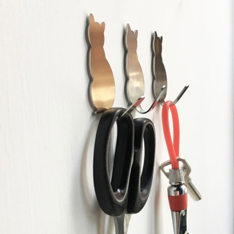 Perchero decorativo de acero inoxidable con forma de cola de gato, llaves para colgador de puerta de pared, ropa, 2 uds.