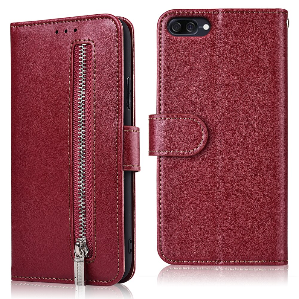 For ASUS ZenFone 4 Max ZC520KL Fundas Zipper Flip Wallet Leather Case TPU Soft Cover: 61Zipper-WineRed