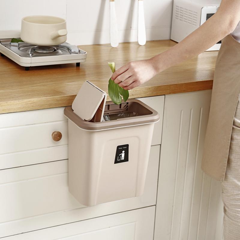 Sliding Lid Trash Can Kitchen Cabinet Door Hanging Trash Garbage Bin Can Rubbish Container Cupboard Hanging Storage Organizer