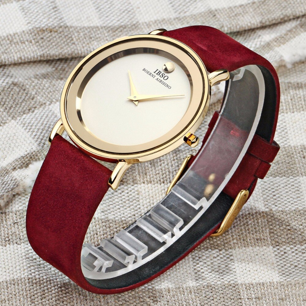 Ibso simple parure til mænd kvinder quartz ure læderbånd ultra tyndt ur  b2216