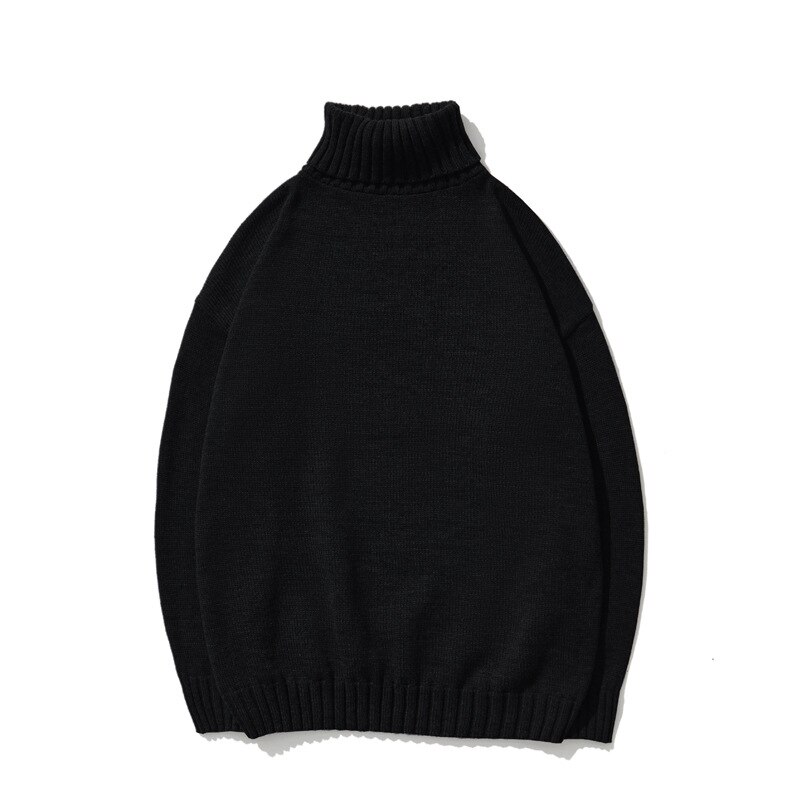 Mannelijke Gebreide Coltrui Hoge Kraag Jongens Trui Oversized Trui Winter Groen Wollen Trui Vintage Mannen Casual Losse Truien: Black / M