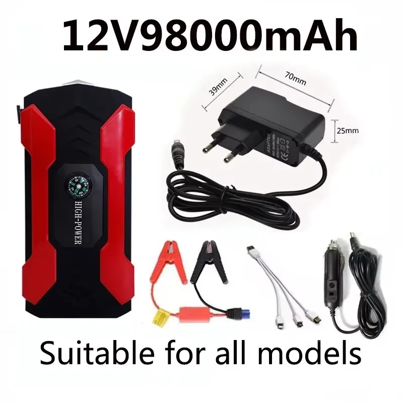 Bil jump starter start enhed batteri power bank 12 v 98000 mah jumpstarter auto buster nødforstærker bil oplader start start: Sort