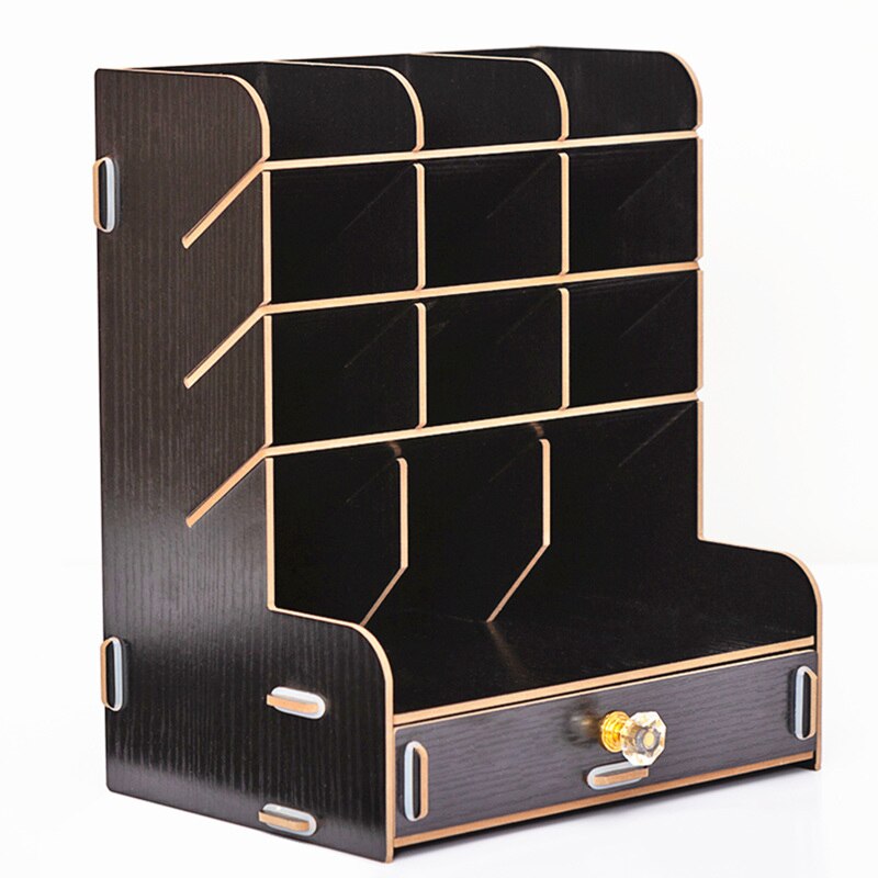 Wooden Desk Organizer Multi-Functional DIY Pen pencil Holder Box Desktop Stationary Home Office Supply Storage Rack: A black