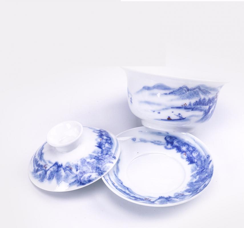 China Hand Painted Tea Set White Porcelain Gaiwan Set Tea Porcelain Pot Set For Travel Beautiful And Easy Kettle