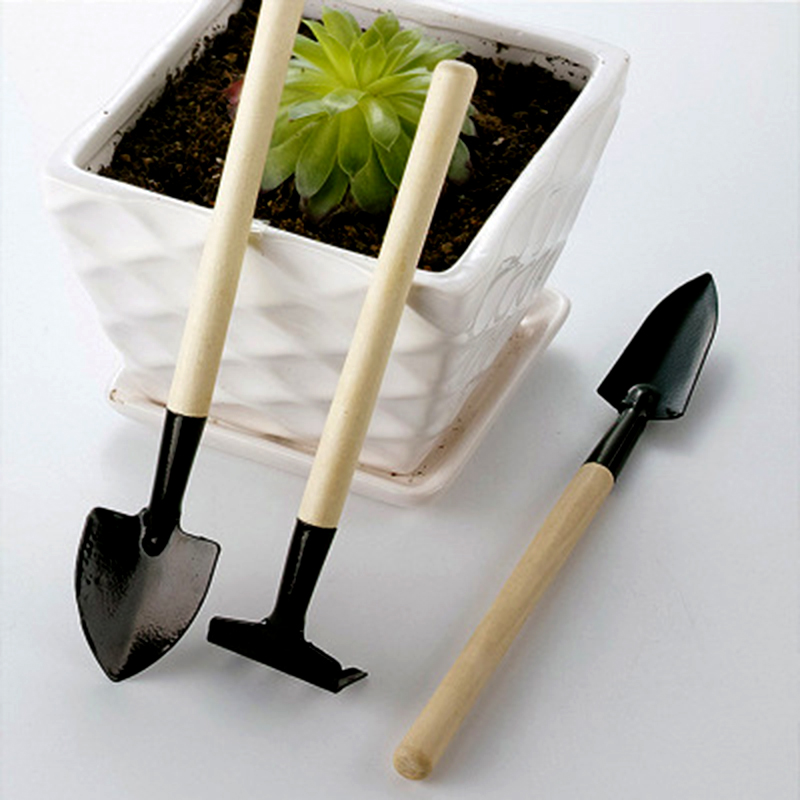 3 unids/set jardín juego de herramientas para plantas pala rastrillo pala niños mango de madera con Harrow Rake herramienta de jardinería conjunto de tres piezas-Pala