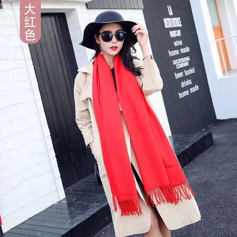Women Plaid Scarf Winter Pashmina Shawls Cashmere Thick Wraps pashmina long tassel female foulard thick blanket: Red