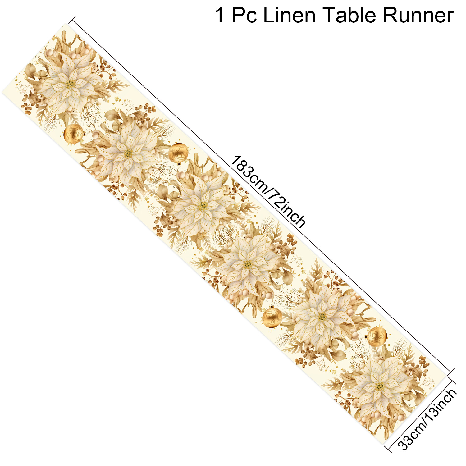 1pc juldukar med snöig skog och blommiga blad, snöig skog med tallar, rosor och bär, polyesterduk: Champagne