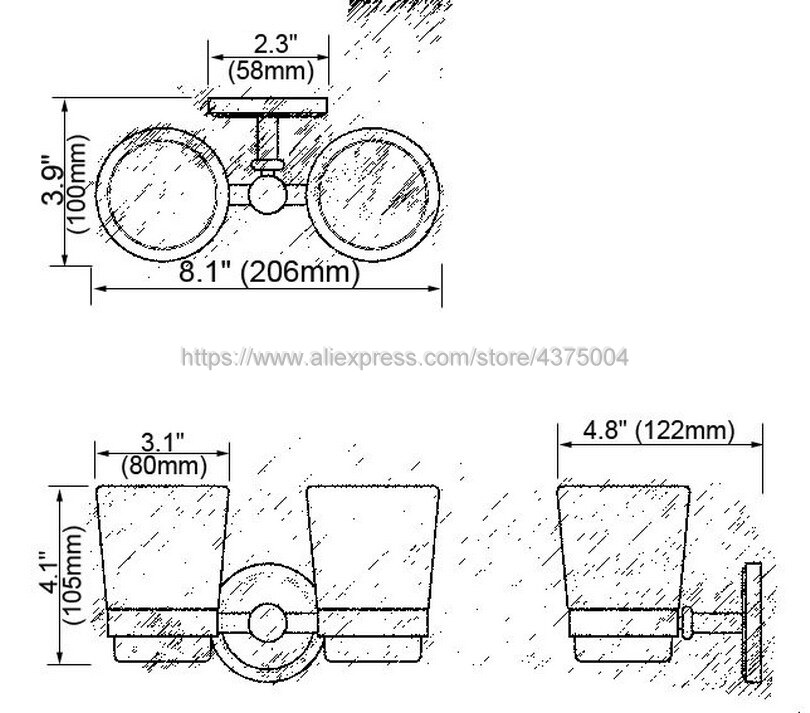 Luxury Bathroom Polished Chrome Toothbrush Holder + Two Glasses Wall Mounted Nba807
